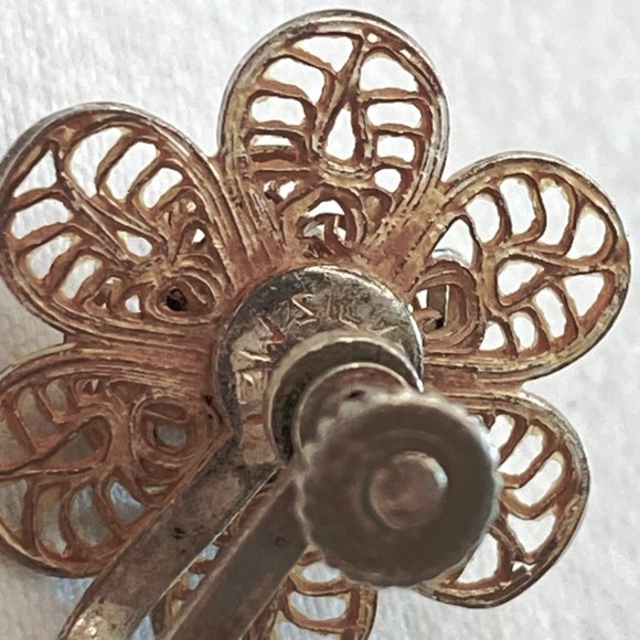 Mexico Sterling Earrings Vintage Flower Filagree Screw Back - Picture 10 of 11
